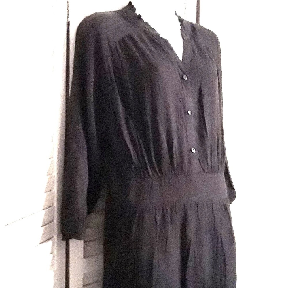 Time and Tru Women's Dress Size XL 3/4 Balloon Sleeve Midi Tiered Peasant Black